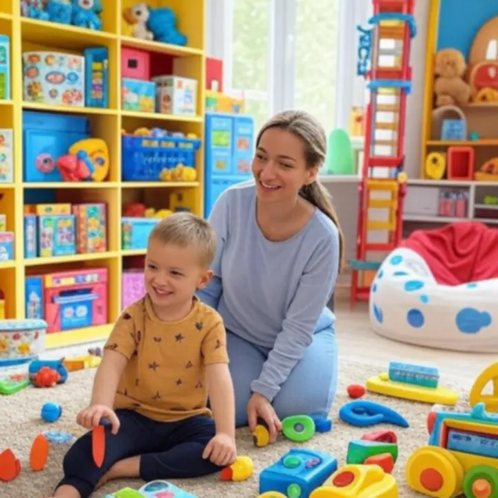 Kolorowy pokój zabaw pełen zabawek i gier dla dzieci w różnym wieku