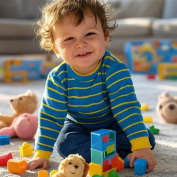 Małe dziecko bawiące się kolorowymi zabawkami